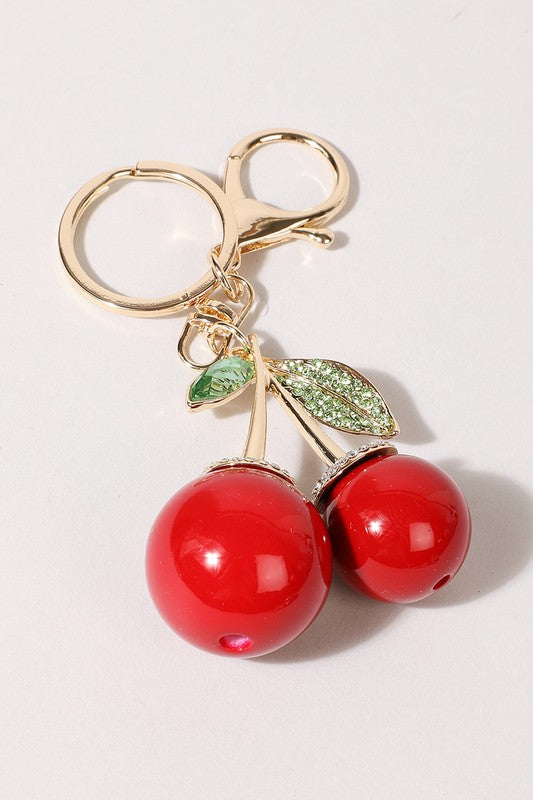 Cherry Rhinestone Deco Keychain Bag Charm